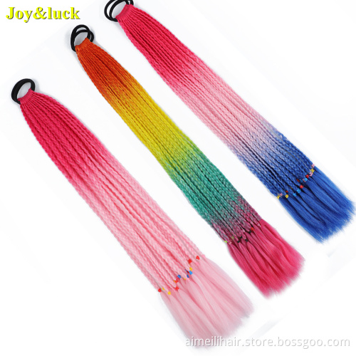 Wholesale Price Wig Synthetic Crochet Braided Hair Extensions 24 Inch 12 Roots color Rubber Band Women Braids Ponytail Wigs